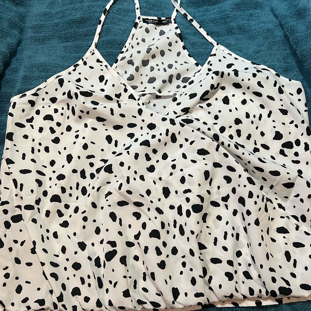 Black and white polkadot, tank top two XL